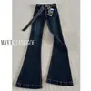175 Alto Ladded 180 azul escuro Jeans Micro-Lar Feminino Outono e Inverno Elástico Slim-Fit Cintura Alta Vintage Calças Flare