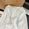 Lindo pijama de cuadros azules con estampado de gatitos para mujer, algodón de nube transpirable de manga larga y pantalón largo, talla extra, cárdigan con cuello de solapa, conjunto de dos piezas