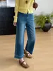 Calça Jeans Bordada com Laço da Série Red Label para Mulheres, Nova Coleção Outono 2026, Tecido com Elasticidade em Quatro Direções, Calça Versátil Cropped de Barra Reta