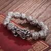 Pulsera de plata tailandesa de imitación antigua de estilo retro con pixiu de la suerte para hombre, con cuentas de cabeza de dragón agresivas, de aleación chapada en plata.