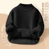 Suéter forrado de polar para niños, prenda interior térmica engrosada de invierno para niños, suéter de punto con cuello alto parcial de otoño e invierno para niños, top de punto elegante