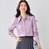 Camisa de acetato acetinado branca de manga comprida para mulheres, moda primavera 2026, elegante e estilosa, camisa simples brilhante para o dia a dia OL