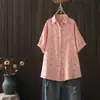 2025 Verão Estilo Japonês Manga Curta Algodão Puro Dupla Camada Gaze de Algodão Tops Femininos Estampados Gola Lapela Casual Tamanho Grande Camisa