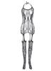 Amazon Tirantes de Cuello Halter Sexy Caliente Erótico Lencería Transparente Jacquard Sin Entrepierna No-Quitar Medias de Ligero Body