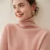 Suéter Simples Outono e Inverno Suéter Tricô com Gola Alta Versátil de Pelo Tricô Solto Tricô de Caxemira para Mulheres