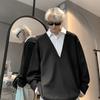 Sudadera falsa de dos piezas para hombre, nueva llegada de primavera y otoño de 2025, marca Duffy, elegante y moderna, camisa con cuello en V, chaqueta informal holgada que combina con todo.