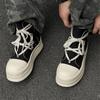 2025 Nova Moda Europeia e Americana Botas Curtas Cano Alto Lona Respirável Preto e Branco Personalidade Grosso Grosso Aumento de Altura Sapatos Masculinos Tendência