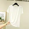 Camiseta sencilla de manga corta con cuello redondo estilo coreano para mujer, nuevo estilo perezoso casual de color liso para primavera-verano, elegante y de corte holgado