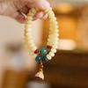 Pulsera original de raíz de Bodhi de Jade Blanco de Hainan con colgante de azufaifo y Loto de doble anillo para pareja, pulsera de cuentas de Buda para novia al por mayor