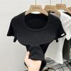 Playera Blanca de Manga Corta para Mujer Verano 2023 Nueva Llegada Estilo Occidental Waffle Camiseta Pequeña Cuello Cuadrado Corto Cuello Camiseta Top