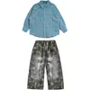 Conjunto de baile callejero estilo hip-hop para niños y niñas, con una camisa de cuadros azules y pantalones con estampado de estrellas camufladas, un conjunto de práctica de hip-hop