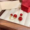 Pendientes de dos piezas con diseño de nicho, pendientes de bola de color contrastante retro marrón Maillard, elegantes pendientes de moda