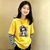 Camiseta de manga larga con retazos de algodón puro para niñas, nueva y elegante, para primavera y otoño 2026, top infantil casual, camiseta básica para niños mayores
