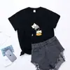 Camiseta de mujer verano Comercio exterior Cuello redondo Gato de dibujos animados japonés lindo Estampado manga corta Camiseta de mujer Cuello redondo