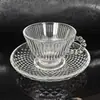 Conjunto de Xícaras de Café de Vidro Estilo Europeu Retrô, Pequeno Conjunto de Luxo para Chá da Tarde, Xícaras para Chá Preto, Xícaras e Pires de Café de Alta Qualidade Exquisite