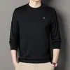Sudadera de manga larga con cuello redondo para hombre de comercio exterior para primavera y otoño, camiseta básica holgada y elegante para hombres jóvenes y de mediana edad, camiseta de manga larga moderna para hombre