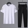 Conjunto deportivo informal de verano para hombre, de seda helada, talla grande, camiseta de cuello redondo, pantalones holgados de manga corta de secado rápido, conjunto de tres piezas