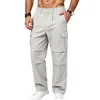 Calça de trabalho casual masculina estilo europeu e americano para primavera e outono, corte solto, com bolso tipo paraquedas, estilo motociclista, confortável, tipo lenhador, multi-bolsos, perna reta