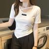 Camiseta de Manga Corta con Sentido de Diseño Irregular para Mujer Verano Estilo Coreano Nuevo Spice Girls Puro Cintura Alta Corto Algodón Top Ins