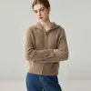 ¡Lujo de alta gama! Cárdigan con capucha y cremallera estilo "old money" 100% cachemira para mujer, con un diseño holgado, favorecedor y de punto trenzado.