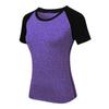 Oferta Especial Ropa para Mujer Yoga Ajustada Manga Corta Fitness Running Secado Rápido Elástica Bloques de Color Cuello Redondo Camiseta 2053