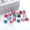 Cara de anillo de piedra suelta de moissanita con corte de flor de ciruelo redonda, rosa intenso, azul marino, rosa flor de cerezo, piedra principal de moissanita multifacética estrella mágica