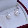 Pendientes de Perla Redonda Blanca Fuerte Luz Defecto Fino 8-9mm de Agua Dulce y Salada de Oro G18K Pendientes Simples de Pestañas