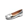 Zapatos sencillos de otoño para mujer, estilo retro, tejidos a mano, de boca baja, con hebilla cuadrada de metal, de piel de vaca, de tacón bajo y grueso.