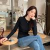 Camiseta Básica de Manga Larga de Color Sólido con Canalé para Mujer, Corte Ajustado, Favorecedora, Simple y Versátil, Top Base de Otoño para Mujer