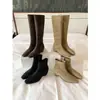 Aumento de Altura Interior~Botas Largas de Punta Cuadrada Estilo Coreano para Mujer Botas Altas Retro de Ante Otoño Sencillas Adelgazantes Botas para Mujer por Encima de la Rodilla