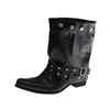 Botas de Cano Curto com Bico Fino, Rebites e Fivela de Cinto Estilo Coreano Outono 2026 para Mulheres, Botas de Motociclista com Fivela Preta, Botas de Cavaleiro Estilo Punk para Mulheres