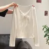 Camiseta larga de manga larga con ribete de encaje estilo coreano para mujer, top ajustado de manga larga de algodón de bambú, top con diseño de otoño