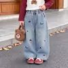 Pantalones de Felpa Engrosados para Niñas, Jeans de Forro Polar de una Pieza, Nuevo Estilo 2026, Bordado de Dibujos Animados para Bebé, Pantalones Rectos de Pierna Ancha para Niños