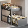 Estante de almacenamiento para debajo del fregadero de la cocina, organizador tipo cajón para encimera, especiero multifuncional, cesta extraíble, estante de gabinete