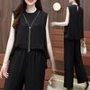 Traje plisado de moda para mujer, holgado y favorecedor, conjunto de verano sin mangas para mamás, pantalones casuales de pierna ancha, elegante conjunto de dos piezas