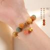 Pulsera de círculo único con colgante de ágata, caqui y melocotón con fuente de sal fresca estilo Mori de la marea nacional de raíz de Bodhi de loto Duobao paso a paso