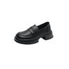 Preppy estilo grosso base inferior versátil sapatos de couro pequenos 2024 primavera grossa salto médio cowhide loafers redondo dedo boca profunda sapatos de camada única para as mulheres