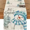 Camino de mesa de lino impreso navideño transfronterizo, decoración de ambiente festivo, mantel con estampado de árbol de Navidad y muñeco de nieve al por mayor