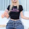 Estilo americano retrô Y2K Millennium estilo carta preto curto manga curta camiseta feminina spice girls slim-fit moda crop top na moda