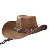 Chapéu Jazz de Aba Larga em PU para Homens e Mulheres, Viseira de Proteção Solar para Exterior na Primavera e Outono, Chapéu de Cavaleiro para Viagem, Chapéu de Cowboy do Velho Oeste Americano