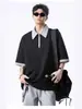 Camiseta de manga corta con cuello polo de dos piezas falsas para niños, verano nuevo, adolescentes, holgada, casual, contraste de color, manga media, moderna