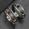 Pulseira de Couro Multicamadas com Contas e Fivela de Aço Inoxidável Estilo Étnico Renda Turquesa Pulseira para Casal Masculino Pulseira