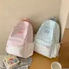 Mochila de Encaje Fresca y Dulce Estilo Coreano Chic Versátil Mochila para Escuela Secundaria Ligera Estrella Color Contrastante Bolsa Escolar para Estudiante