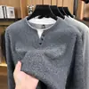 Estilo Old Money Gola Padre Tricô Masculino Falso Duas Peças Outono 2026 Novo Manga Longa Cor Sólida Moletom Casual Masculino