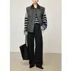 Pantalones Holgados de Pierna Recta Adelgazantes de Tiro Alto en Gris Oscuro para Mujer, Nuevo Estilo Otoño e Invierno 2026, Elegantes Pantalones de Lana de Pierna Ancha para Viajar al Trabajo