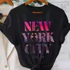 Camiseta Redonda con Estampado de Letras de Nueva York, Top Casual de Manga Corta para Mujer, Ropa de Primavera y Verano