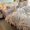 Juego de cama de cuatro piezas Clase A de colcha de terciopelo de leche, terciopelo engrosado, terciopelo coral de invierno, sábana de cama de alto peso, funda de edredón, juego de ropa de cama de tres piezas 4