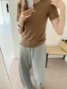 Camiseta de verano hecha de mezcla de cachemira y acrílico, etiqueta de tela casual, para mujer, con una sensación fresca, ligera y suave, de manga corta