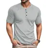Camiseta Verão Cruzada Manga Curta Cor Sólida Masculina Europeia e Americana Comércio Exterior Novo Estilo 3 Botões Moda Peça Única Atacado