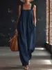 Mono de cuello cuadrado, hombros anchos, tacto de algodón y lino; pantalones de pierna ancha, holgados, que favorecen la figura, con puños elásticos; overol casual con bolsillos